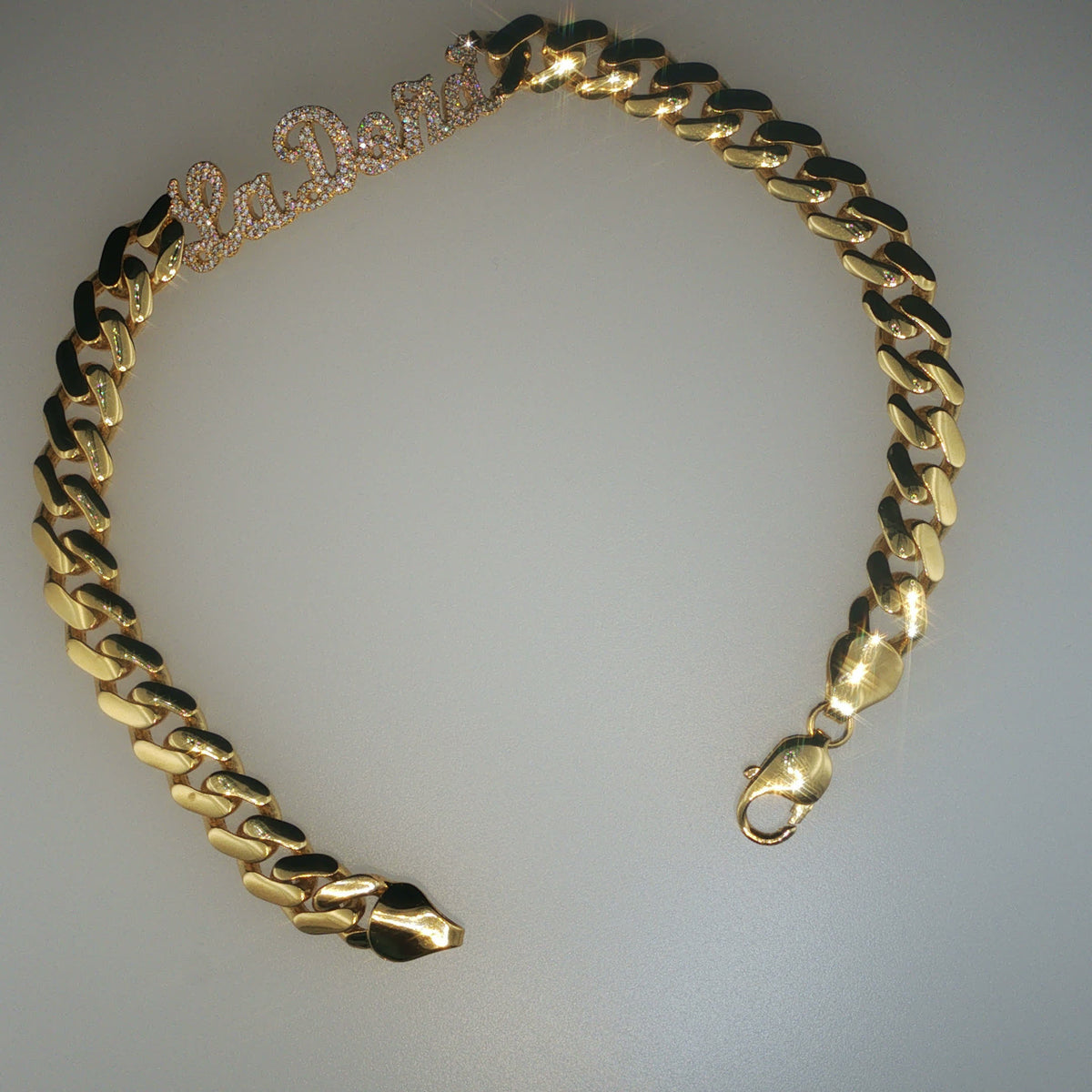 Diamond Monogram Cuban Link Necklace in Yellow Gold