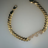 Diamond Monogram Cuban Link Necklace in Yellow Gold