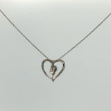 Diamond Open Heart Charm Necklace in White Gold