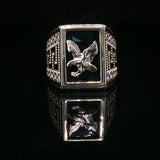 White Gold Onyx Eagle Signet Ring