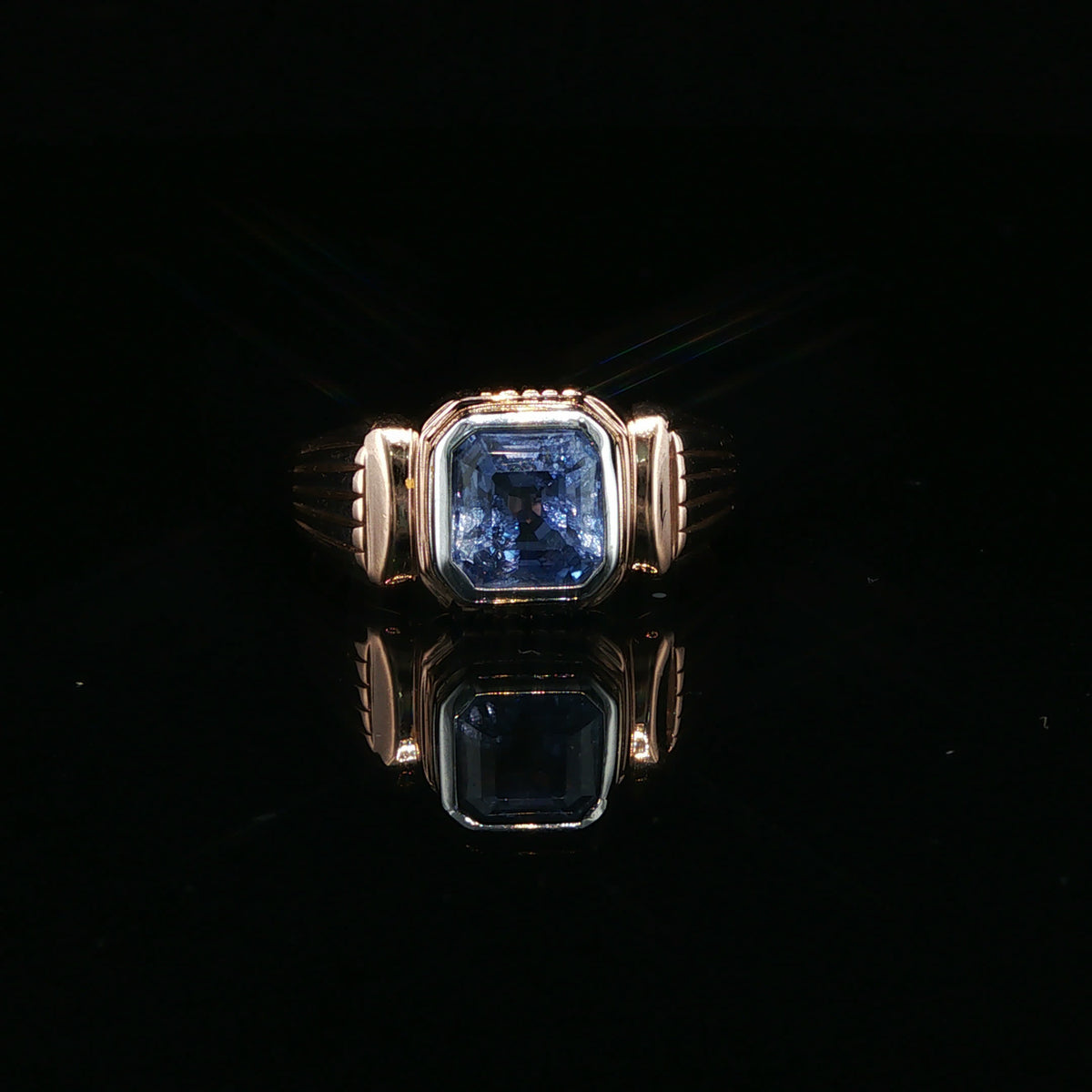 Rose Gold Signet Ring with Medium Blue Sapphire