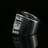 Multi-Row Princess Cut Diamond Signet Ring in White Gold