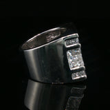 Multi-Row Princess Cut Diamond Signet Ring in White Gold