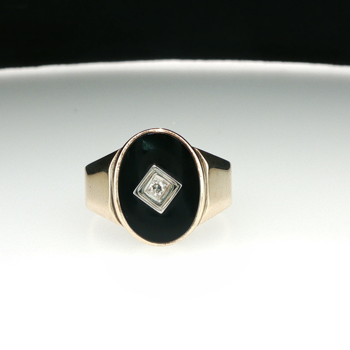 Yellow Gold Onyx Signet Ring with Center Accent