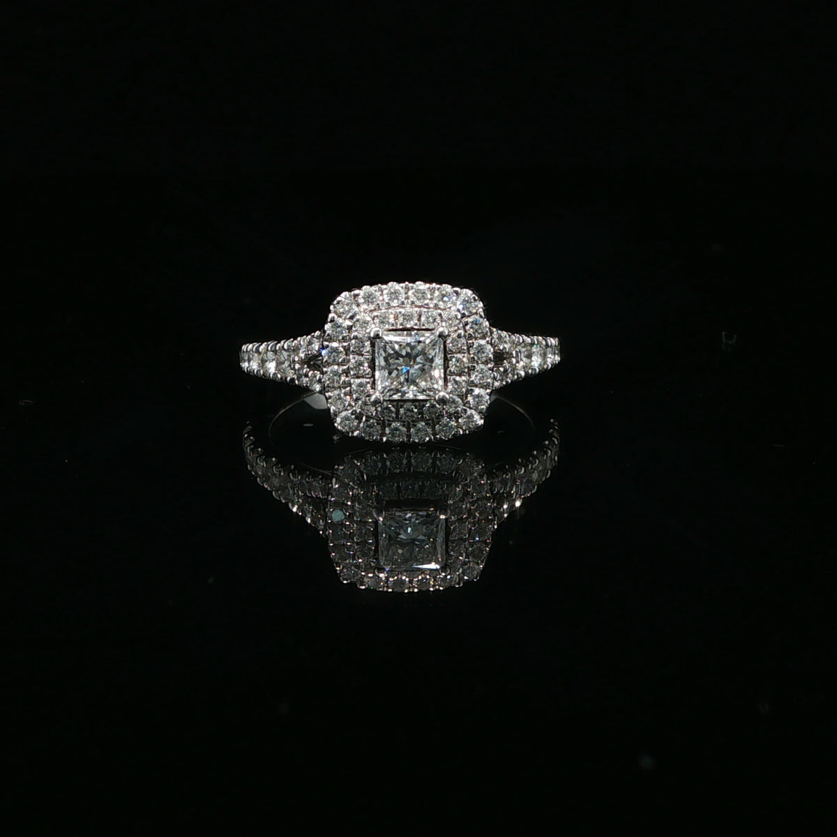 Princess Cut Double Halo Diamond Engagement Ring White Gold