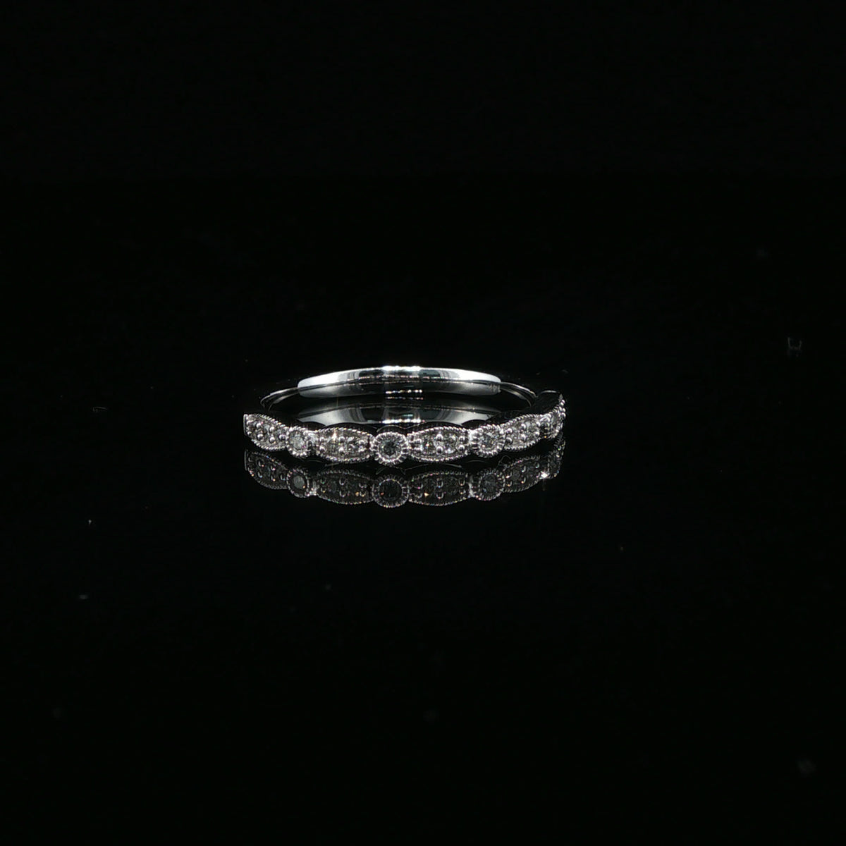 White Gold Scalloped Milgrain Diamond Band Ring