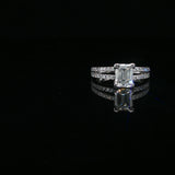 Emerald Cut Diamond Split Shank Engagement Ring — White Gold