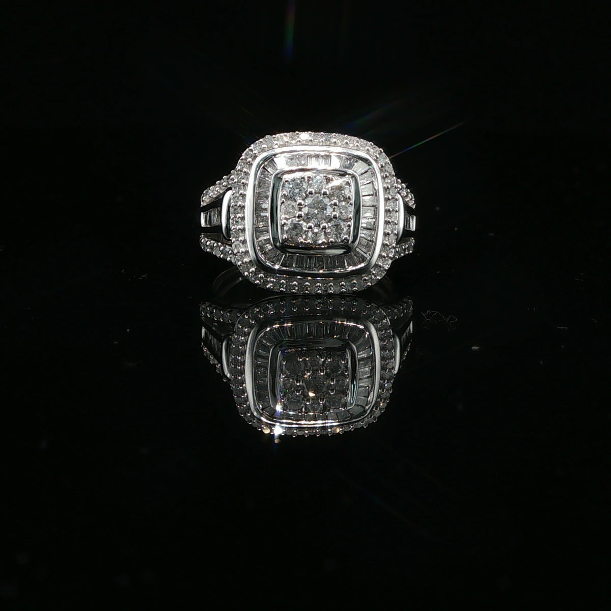 White Gold Diamond Cluster Halo Cocktail Ring