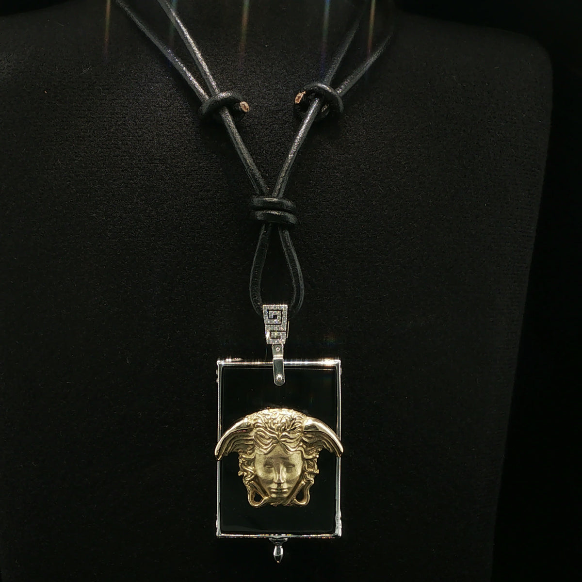 Onyx and White Gold Charm Necklace with Mythological Motif