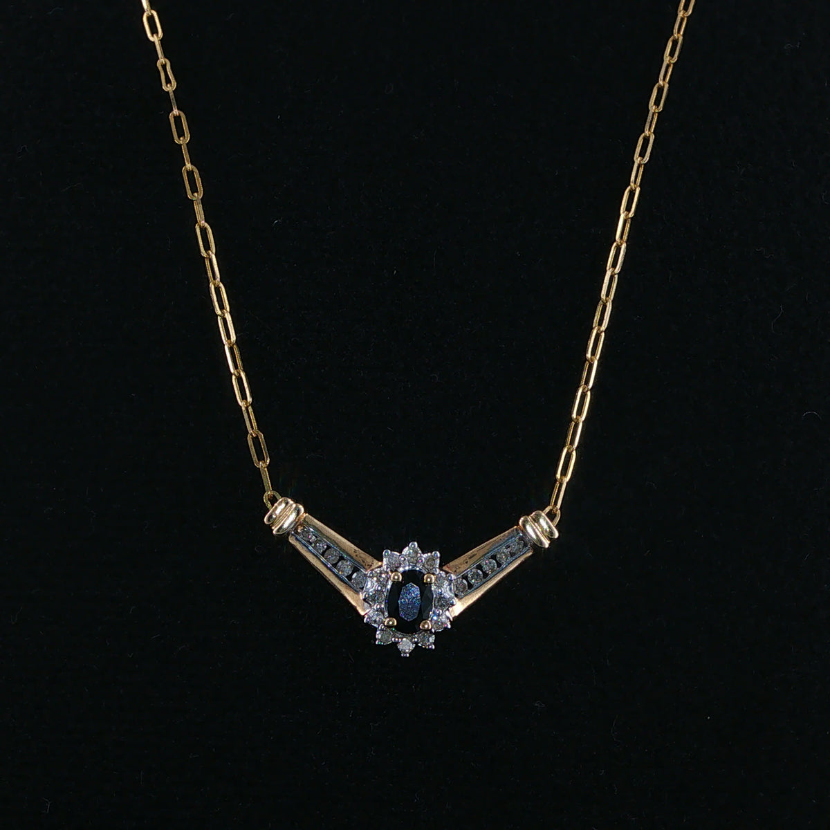 Deep Blue Sapphire Chevron Necklace in Yellow Gold