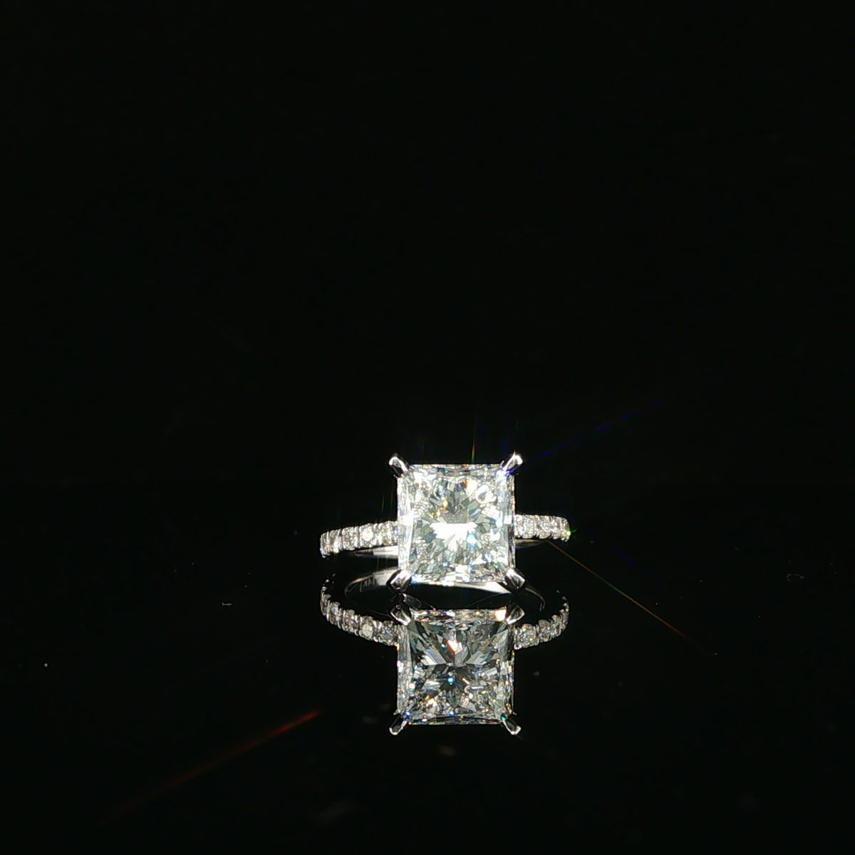 Princess Cut Diamond Ring with Pavé Band in White Gold