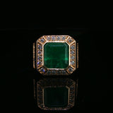 Emerald Cut Emerald Halo Cocktail Ring in Yellow Gold