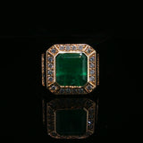 Emerald Cut Emerald Halo Cocktail Ring in Yellow Gold