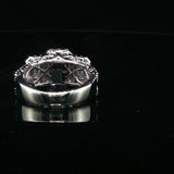 Triple Emerald-Cut Diamond Halo Ring in White Gold