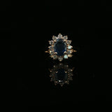 Royal Blue Sapphire and Diamond Halo Cocktail Ring in Yellow Gold
