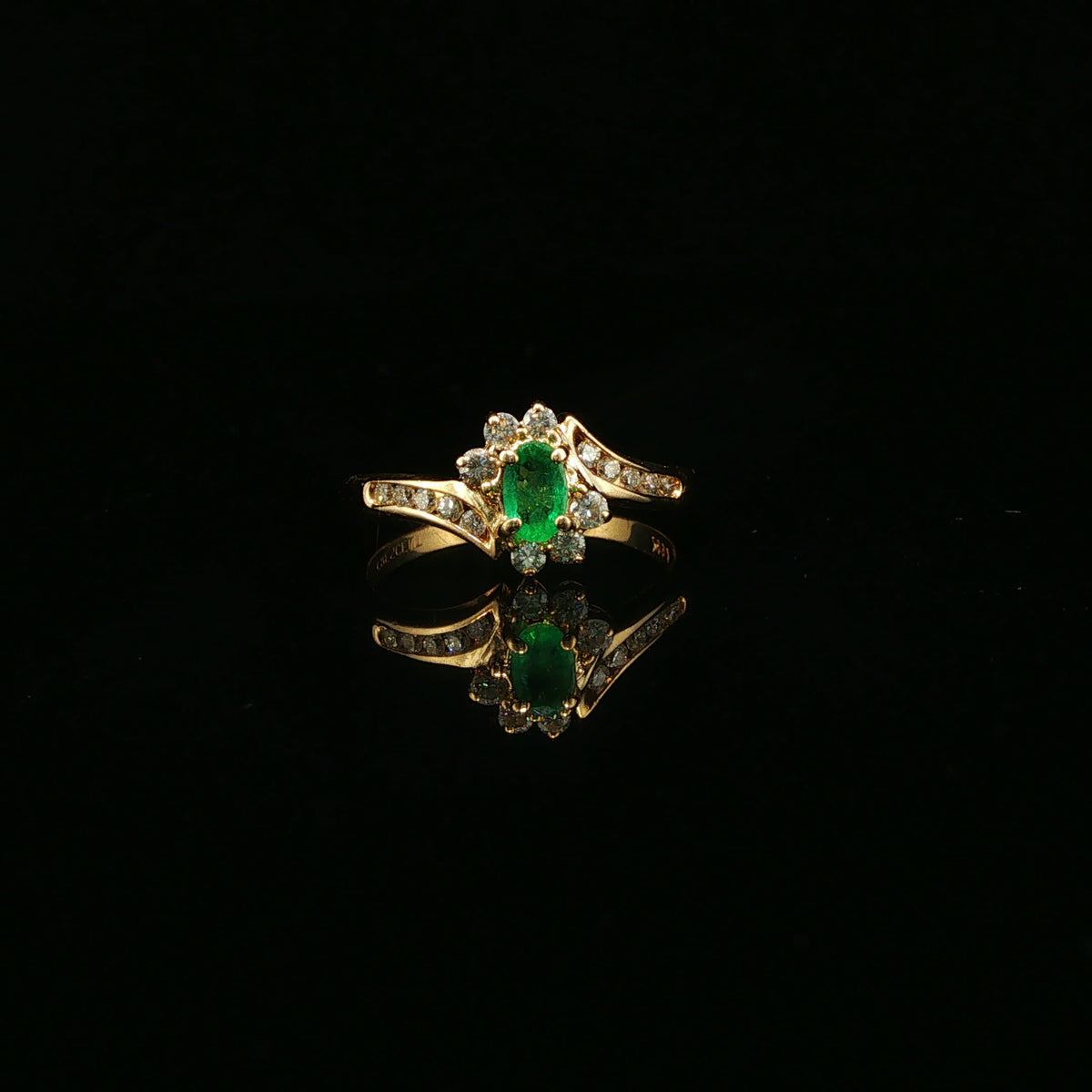 Yellow Gold Emerald Bypass Cocktail Ring