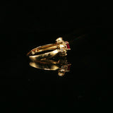 Red Ruby Floral Halo Cocktail Ring in Yellow Gold
