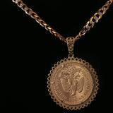 Yellow Gold 50 Pesos Coin Pendant Necklace with Diamond Halo
