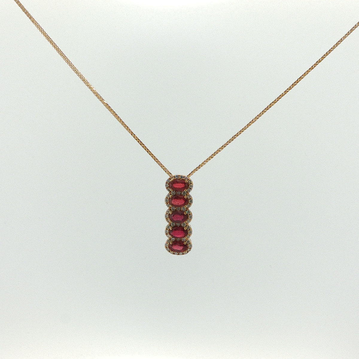 Five-Stone Ruby Journey Pendant Necklace in Rose Gold