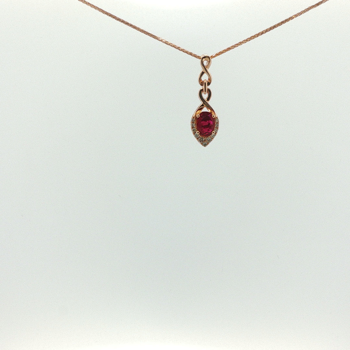 Pigeon Blood Ruby Halo Charm Necklace in Rose Gold