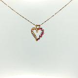 Yellow Gold Open Heart Necklace with Marquise Red Rubies