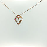 Yellow Gold Open Heart Necklace with Marquise Red Rubies
