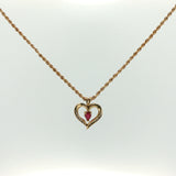 Yellow Gold Open Heart Pendant Necklace with Red Ruby