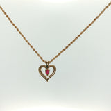 Yellow Gold Open Heart Pendant Necklace with Red Ruby