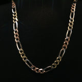 Tri-Color Gold Figaro Link Chain Necklace