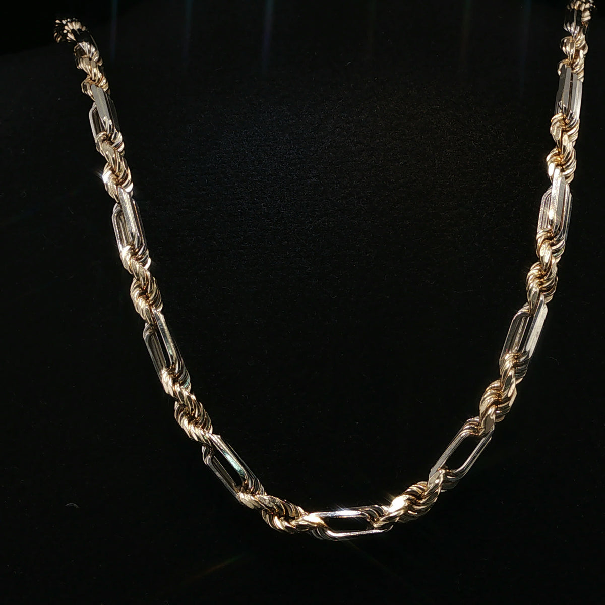 Yellow Gold Alternating Rope and Bar Link Chain Necklace
