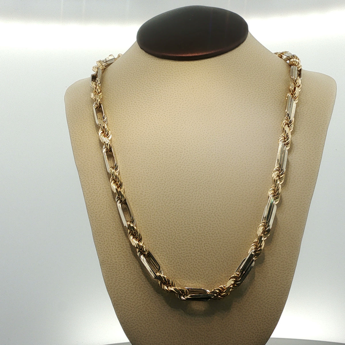 Yellow Gold Bar and Rope Link Chain Necklace