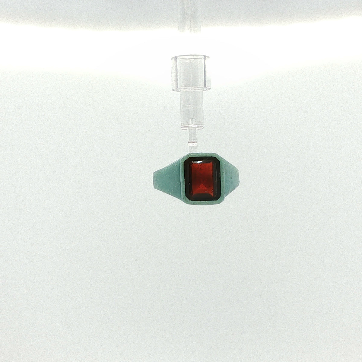 Teal Non-Metal Signet Ring with Rectangular Red Garnet