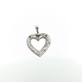 White Gold Diamond Heart Pendant with Baguette and Round Accents