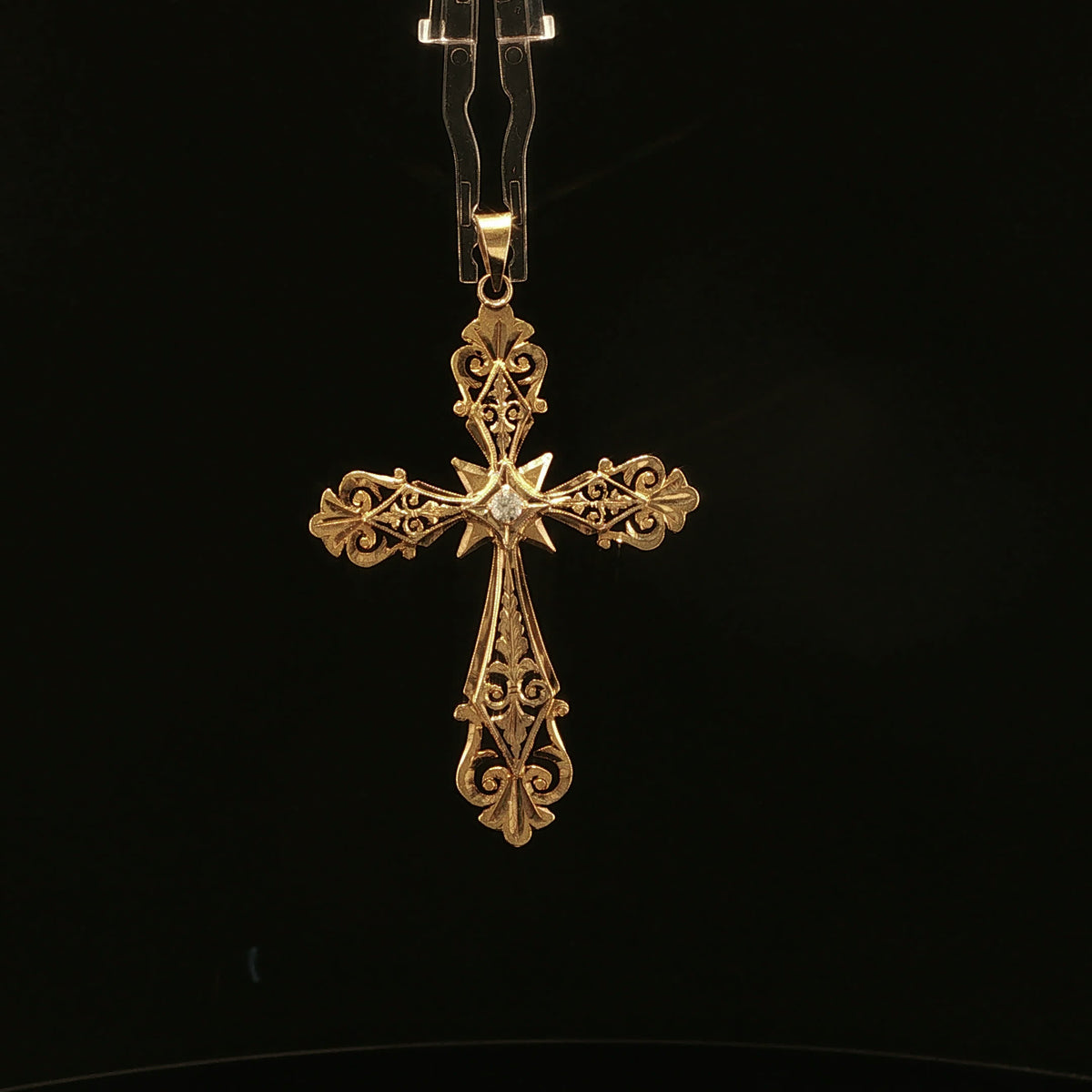Yellow Gold Filigree Diamond Cross Pendant
