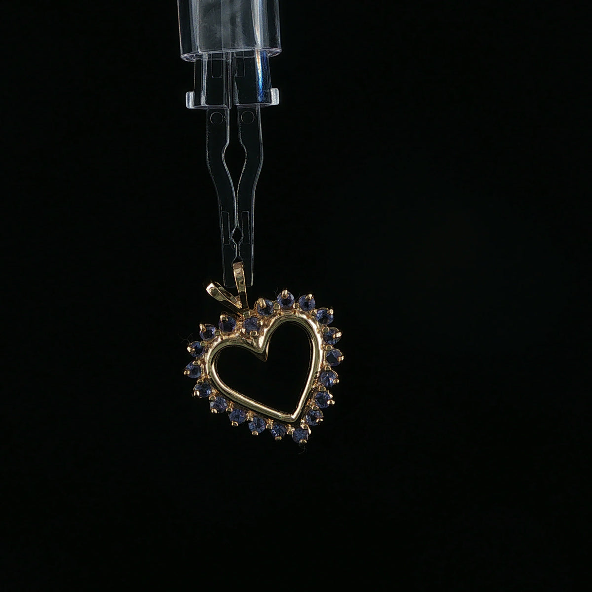 Yellow Gold Open Heart Blue Sapphire Pendant