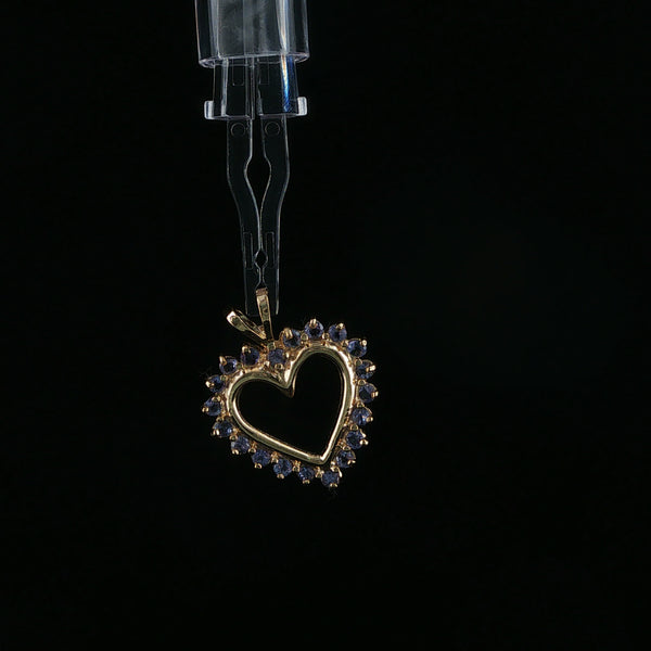 Yellow Gold Open Heart Blue Sapphire Pendant