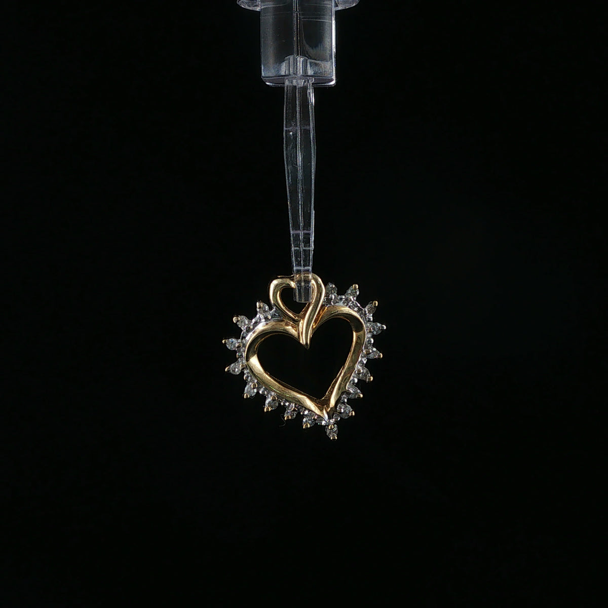 Diamond Accented Open Heart Pendant in Yellow Gold