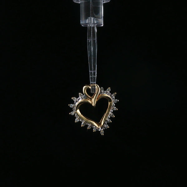 Diamond Accented Open Heart Pendant in Yellow Gold