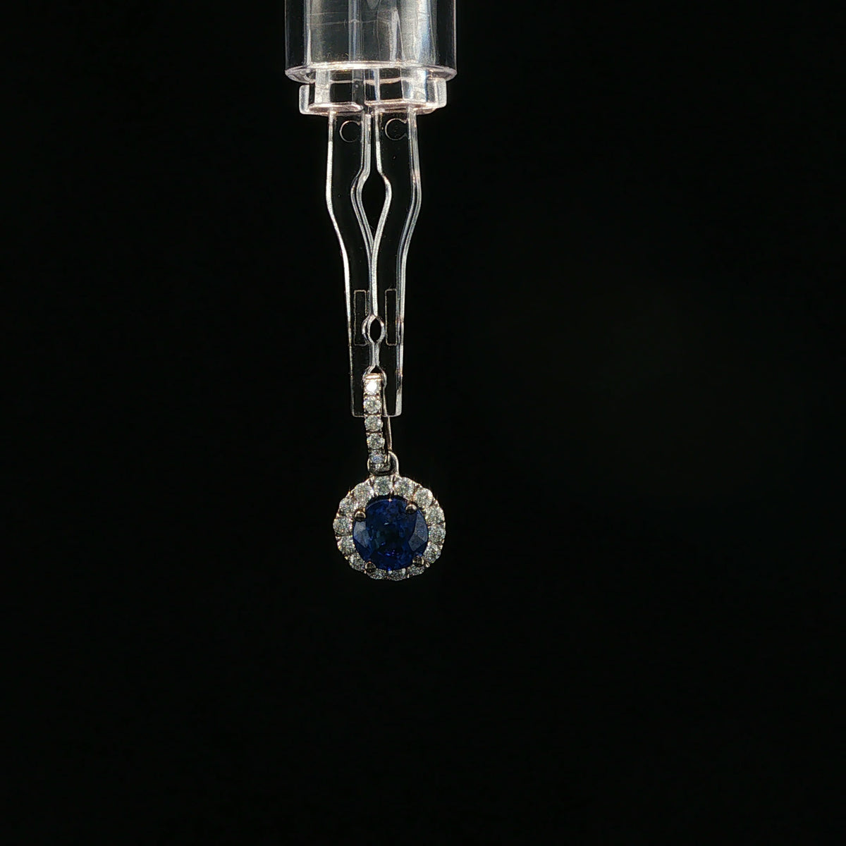 Royal Blue Sapphire Halo Pendant in White Gold