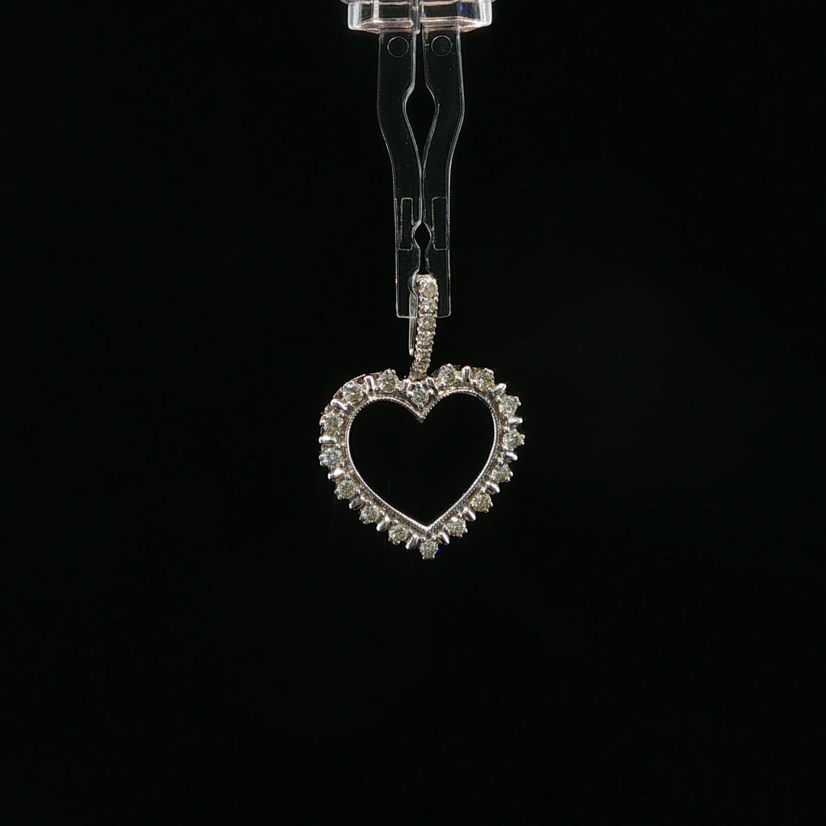 Diamond Open Heart Pendant in White Gold
