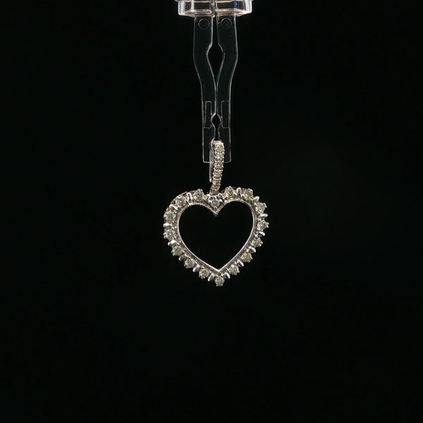 Diamond Open Heart Pendant in White Gold
