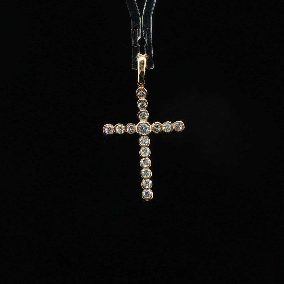 Bezel-Set Diamond Cross Pendant in Yellow Gold