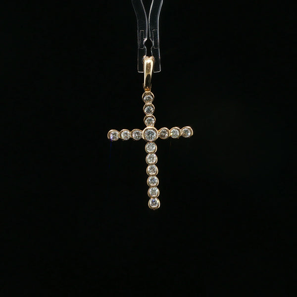 Bezel-Set Diamond Cross Pendant in Yellow Gold