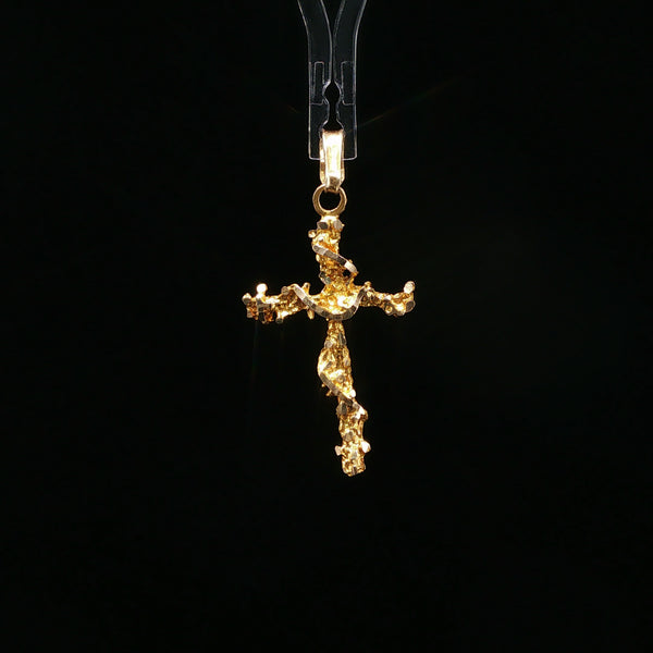 Textured Yellow Gold Nugget Cross Pendant