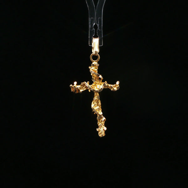 Yellow Gold Textured Nugget Cross Pendant
