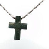 Oxidized Silver Cross Pendant Necklace with Center Diamond