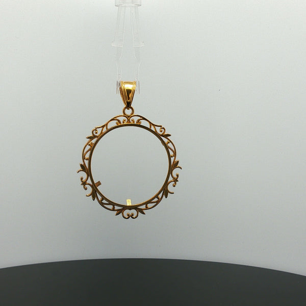 Ornate Scrollwork Circular Pendant Frame in Yellow Gold