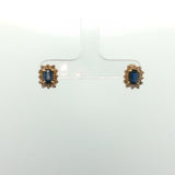 Royal Blue Sapphire Cluster Earrings in Yellow Gold