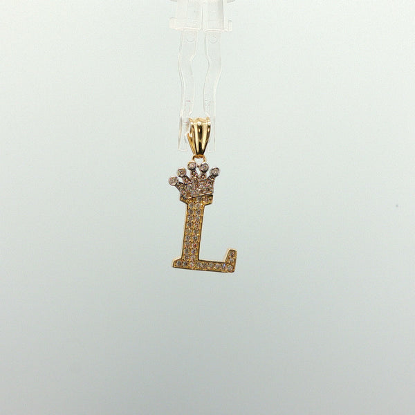 Diamond Crown Initial L Pendant in Yellow Gold