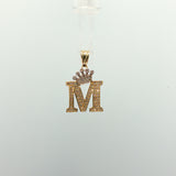 Diamond Crowned Initial M Pendant in Yellow Gold